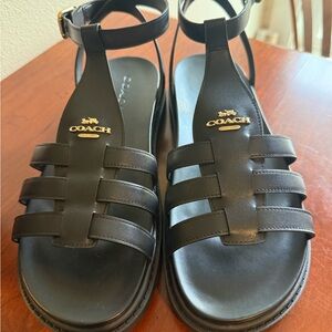 Coach Black Strappy Leather Sandals